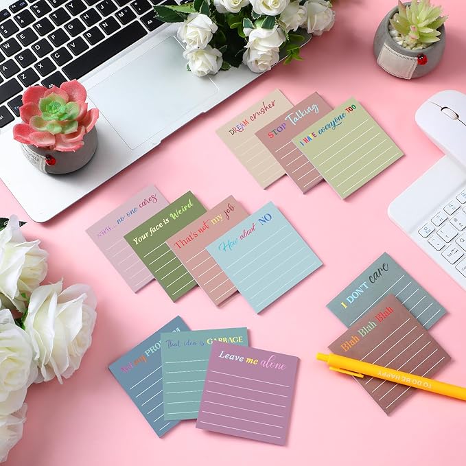Yinder 24 Pcs Inspirational Sticky Notes with Lines Cute Motivational Sticky Notes Pad Employee Appreciation Gifts Bulk for Teacher Nurse Coworkers Office Supplies 3 x 3''(Morandi Color,Funny)