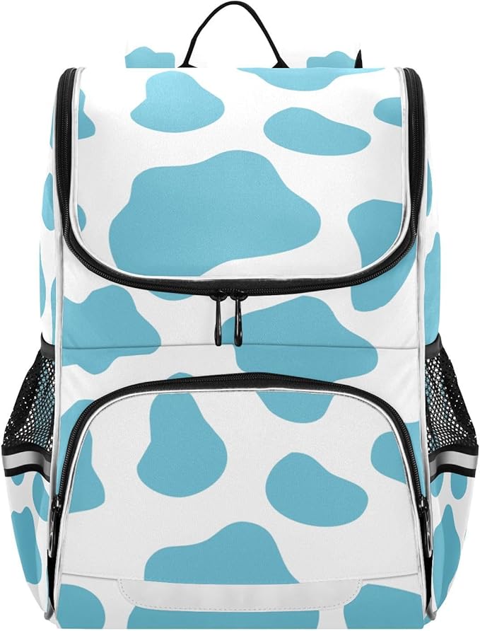 Cow Print Backpack with Reflective Strip for Kids Boys Girls Elementary School Bag Removable Chest Strap