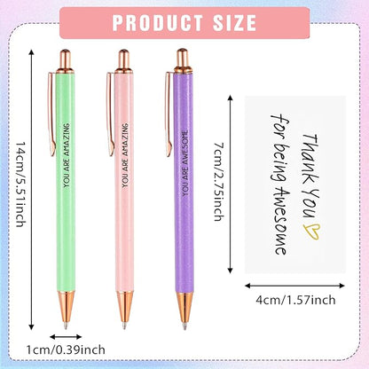 Appreciation Ballpoint Pen Set, Black Ink 1.0mm Fancy Inspirational Pens Gifts Motivational Thank You Gifts for Women Employee Coworker Teacher School Office Office