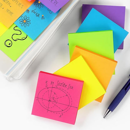 Sticky Notes 3x3 inch Bright Colors Self-Stick Pads 12 Pads/Pack 100 Sheets/Pad Total 1200 Sheets