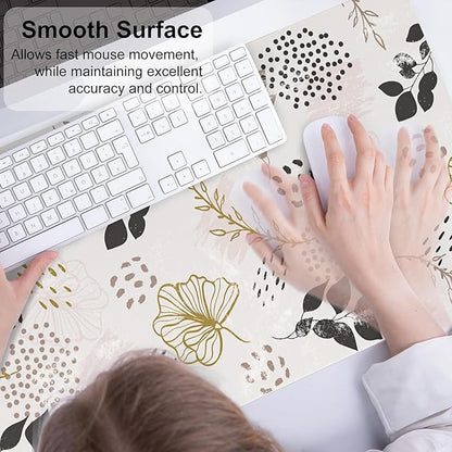 QIYI Large Mouse Pad for Desk, Cute Desk Mat for Desktop, Women Girls Office Décor Desk Accessories, PU Leather Waterproof Gaming Mousepad, Boho Botanical Desk Pad Computer Mat, 31.5" x 15.7"