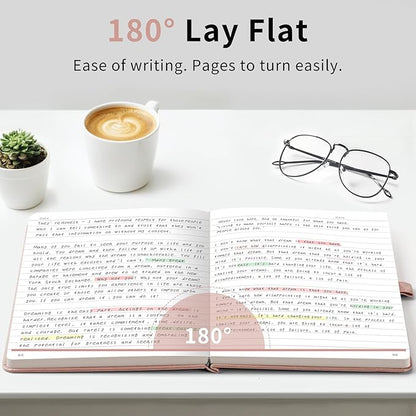 AHGXG Wide Ruled Notebook for School - Lined Journal for Women Men, 192 Numbered Pages, 100 GSM Thick Paper, A5 Hardcover Leather Notebook for Work, Writing, 5.7"×8.3" - Rose Gold