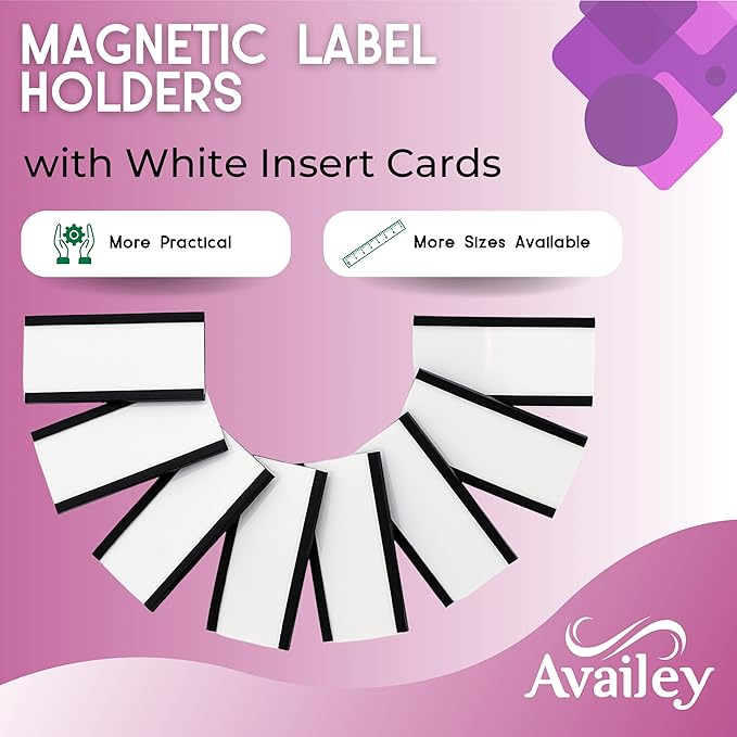 Availey 60 Pack Magnetic 'C' Channel Label Holders for Metal Racks and Shelves with Protective Films and Replacement Strips 2" x 1"