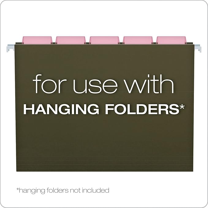 Pendaflex Hanging Folder Tabs, 2", Clear Pink, 25 Tabs and Inserts per Pack (42 PIN)