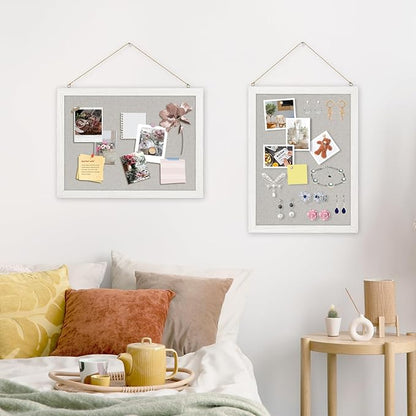 DOLLAR BOSS Cork Boards with Linen 2-Pack 16''X 12'' Cork Board for Walls White Wood Framed Small Bulletin Board Hanging Pin Board for Home Kitchen Office Decoration 20 Pushpin, Grey