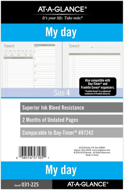 at-A-Glance Daily Planner Refill, 87242 Day-Timer, 2 Months, Undated, Size 4, 5-1/2" x 8-1/2" (031-225)