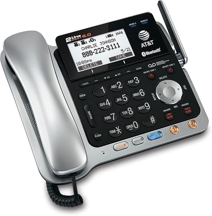 AT&T TL86109 DECT 6.0 2-Line Expandable Corded/Cordless Phone with Bluetooth Connect to Cell, Answering System and Base Speakerphone, 1 Corded Handset and 1 Cordless Handset, Silver/Black