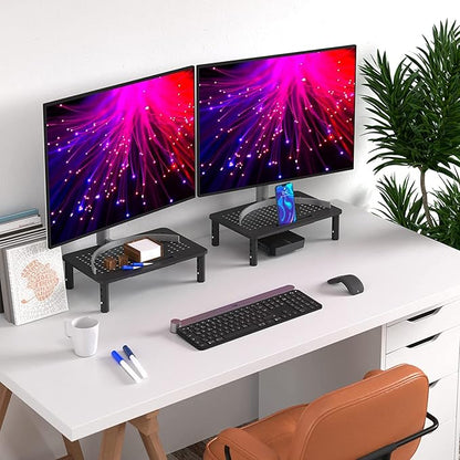 EVOOMI Monitor Stand Riser - Upgraded for Faster Productivity - Anti-Skid, HD Hexagonal Steel - Free Cable Ties - Computer Stand - Laptop, Desktop, Printer, iMac (Simple)