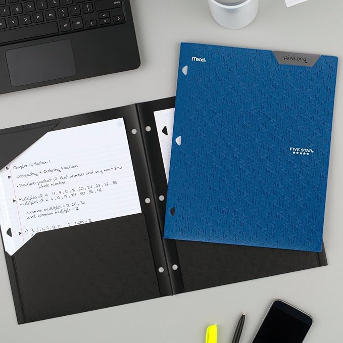 Five Star 2-Pocket Folder, Plastic Folder with Stay-Put Tabs, Fits 3 Ring Binder, Holds 8-1/2" x 11" Paper, Blue (333420C-ECM)