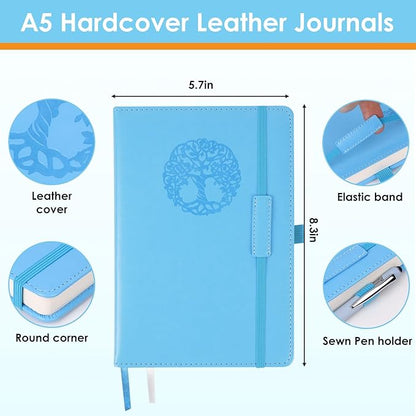 Lined Journal Notebook A5 Hardcover Paper Thick Leather Journals College Ruled Notebooks for Women Men 300 Pages 5.7 x 8.3 Inches Blue