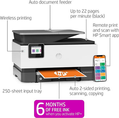 HP OfficeJet Pro 9015e Wireless Color All-in-One Printer with bonus 6 months Instant ink with HP+ (1G5L3A),Gray