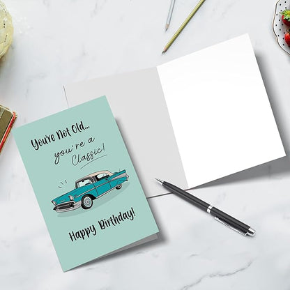 Funny Birthday Card for Him - You're Not Old You're a Classic Card, Retro Birthday Cards for Men, Classic Car Birthday Card for Dad Husband Grandpa