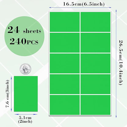 240 Pack Green Label Stickers,3"x2" Rectangular Sticker Labels,Large Name Labels for Kids Clothing