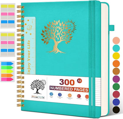 Large Spiral Notebook Journal for Women Men - 300 Numbered Lined Pages, College Ruled, A4 Hardcover Spiral Bound Notebook for School, Work, Note Taking, Writing, Leather Spiral Journal 8.5"x11"