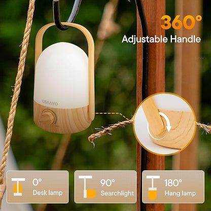 Rechargeable Lamp 2600mAh Small Bedside Rechargeable Lanterns Dimmable Led Cordless Tent Light Holiday Gifts Work,Wood