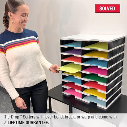 Ultimate Office TierDrop Literature Organizer/Forms Mailroom Classroom Sorter, 16-Compartments with Optional Add-On Tiers for Easy Expansion, Gray w/Black