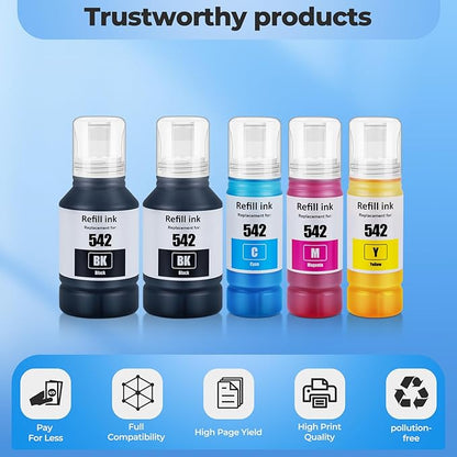 542 Ink Bottle ET-5150 ET-5170 ET-5180 ET-5850 Replacement for 542 Ink Refill Bottle for Ecotank Pro ET-16650 ET-5880 ET-5800 ET-16600 5800 5880 Printer, 5 Pack