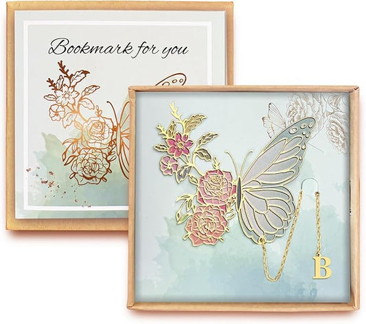 Metal Butterfly Bookmark for Women Cute Book Lovers Gift Butterfly Bookmarks Inital Book Mark Gifts for Reading Women Friend Teacher Appreciation Gifts Mom Birthday Valentines Day Christmas Gift, B