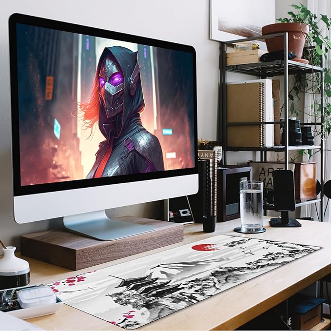 Japanese Landscape Large Mouse Pad, Large Extended Mouse Pad for Home Office Gaming Work 31.5x15.7inch, Big Computer Mousepad Waterproof Non-Slip Rubber Mice Pads Stitched Edges