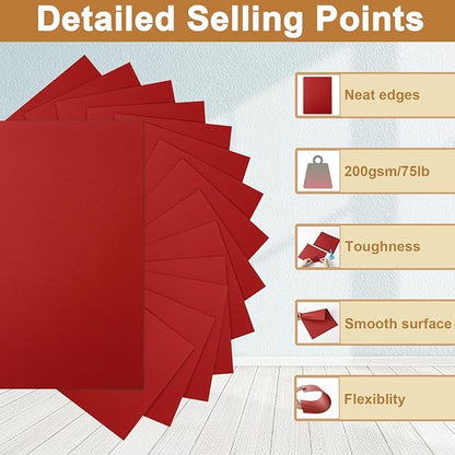40 Sheets Christmas Red Cardstock 8.5 x 11 Craft Paper, 200gsm/75lb Premium Dark Red Card Stock for DIY Cards Making, Thank You Cards, Wedding Invitations, Birthday Decorations