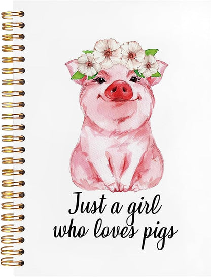 BearCake Pig Spiral Notebooks for Women,Preppy Aesthetic Notebook,Diary or Journal for School,Work,or Journaling,Just a Girl Who Loves Pigs,Cute pig Coquette Pink Hardcover Spiral Notebook 5.5x8.3