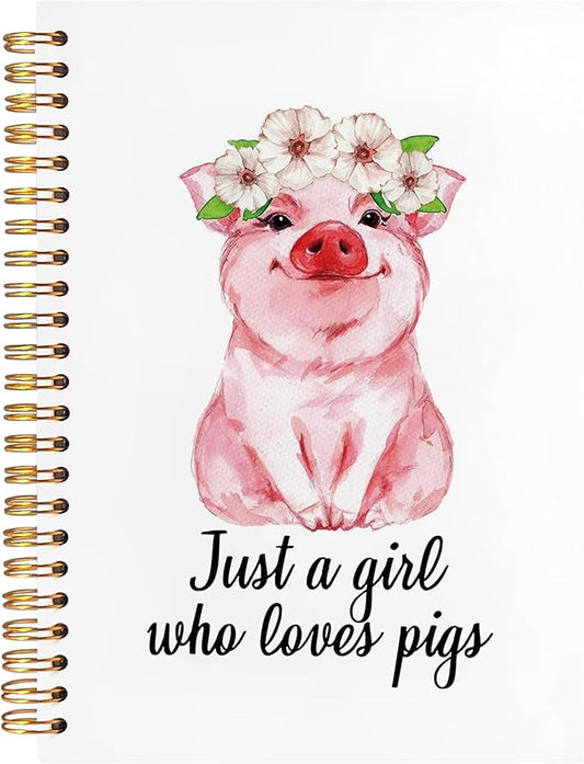 BearCake Pig Spiral Notebooks for Women,Preppy Aesthetic Notebook,Diary or Journal for School,Work,or Journaling,Just a Girl Who Loves Pigs,Cute pig Coquette Pink Hardcover Spiral Notebook 5.5x8.3
