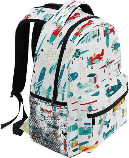 AUUXVA Colorful Helicopter Airplane School Backpack for Girls Boys Kids Laptop Backpack Travel Camping Daypack