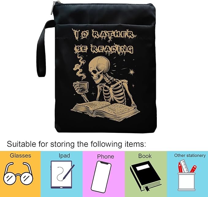 Book Sleeve, Book Sleeve with Zipper, Book Sleeve for Book Lovers, The Reader Tarot Card Book Sleeves, Book Pouch Kindle Protector, Gifts for Women Teacher Librarian Bookworm Bookish (Black-E, Large)