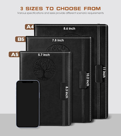 Lined Journal Notebook for Women Men,256 Pages A4 Large Hardcover Leather Journals for Writing,Travel,Business,Work,School,College Ruled Notebooks for Note Taking,Diary Notepad 8.6"×11" (Black)