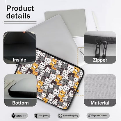Cartoon Cats Printed Laptop Bag for Women Men, 10 Inch Laptop Sleeve Case Water Resistant Neoprene Computer Case Bag Laptop Briefcase Tablet Briefcase Carrying Bag, Multicolor