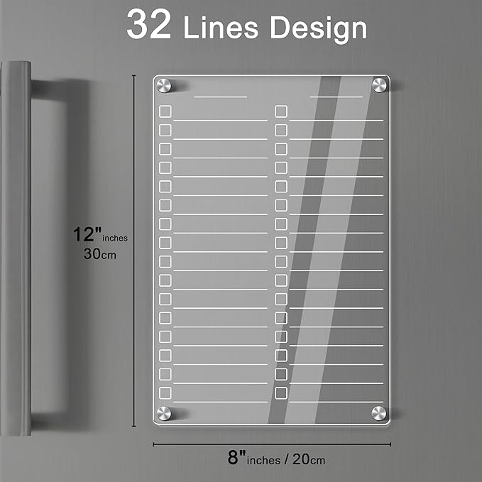 Acrylic Magnetic Dry Erase Board for Fridge, 12"X8" Clear Magnetic to Do List White Board, Acrylic Dry Erase to Do List for Refrigerator, Magnet Whiteboard with 5 Markers