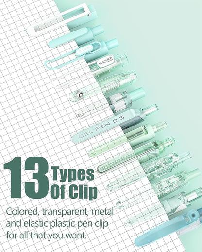 Four Candies 14Pack Pastel Gel Ink Pen Set,Cute Retractable 0.5mm Fine Point Pen,Note Taking Aesthetic Pens,12 Pack Black Ink Pens with 2Pack Highlighter, Smooth Writing Pens for School, Office(Green)