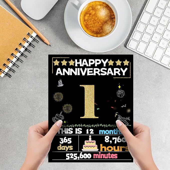 Joycard 1th Anniversary Card for Women Men, Gold Wedding Card for Wife Husband, Sweet Marriage Decorations Gifts for Couple, Perfect for Her Him on Anniversary Day, Paper Wedding Card, Back in 2024