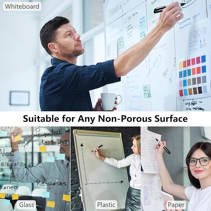 SFAIH Fine Tip Dry Erase Markers - 12 Pack Black Whiteboard Erasable Markers Bulk for Kids Adults, Ideal for Classroom School Office Home Use on White Board, Non-Toxic Easy Clean