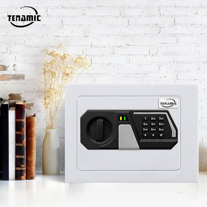 Tenamic Safe Box 0.23 Cubic Feet Electronic Digital Security Box, Keypad Lock Box Cabinet Safes, Solid Alloy Steel Office Hotel Home Safe, HB17 White