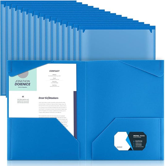 Henoyso 36 Pcs Plastic Folders with Clear Front Pockets Heavy Duty File Folders with 2 Pockets and Card Slot for Student Communication School Office Presentation Report (Blue)