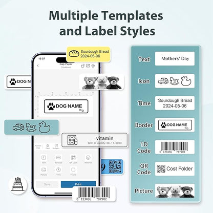 P21 Label Maker Machine with Tape, Bluetooth Label Printer Thermal Mini Label Makers with Built-in Cutter and Multiple Templates, Portable Printers for School, Office, Home Use (Blue)