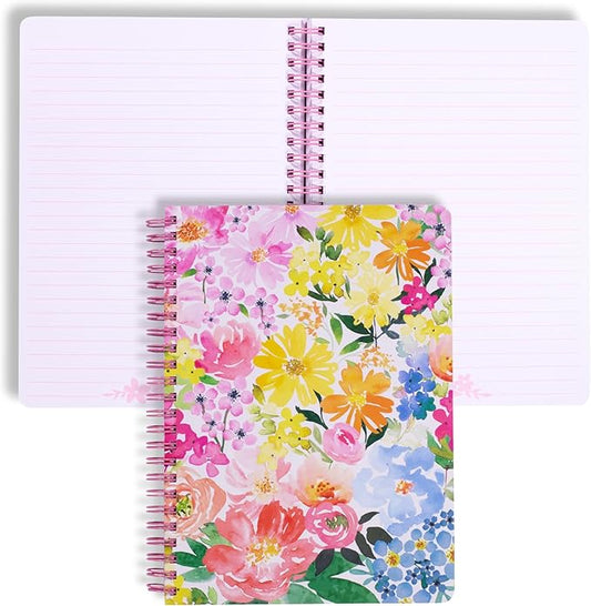 Steel Mill & Co Cute Floral Mini Spiral Notebook, 8.25" x 6.25" Journal with Durable Hardcover and 160 Lined Pages, Summer Garden