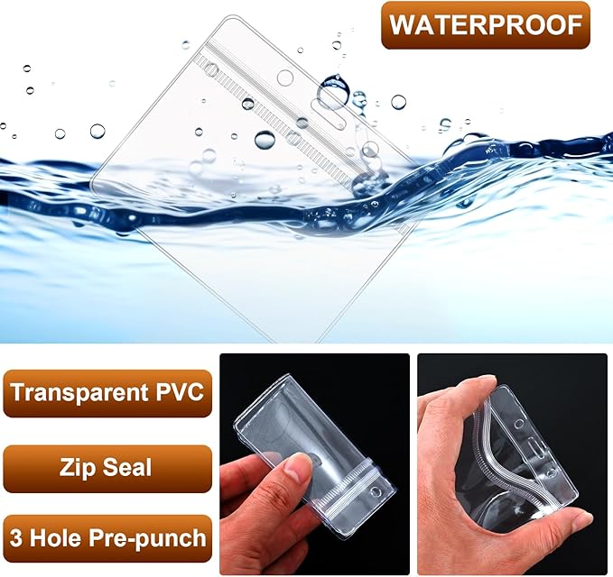 100 Pcs Lanyards for ID Badges and 100 Pcs Clear Name Tag Holders Reusable Lanyard with Clip Plastic ID Card Badge Holder Name Badges for Adults Kids Business School Office Supplies (Brown)