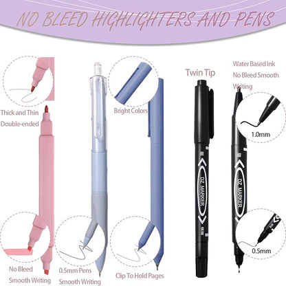 XKDOUS 56 Pcs Bible Study Supplies Journaling Kit, Bible Study Kit, Bible Case with Highlighters and Pens, Bible Tabs Stickers and Other Bible Journaling Supplies, Aesthetic Bible Study Tools