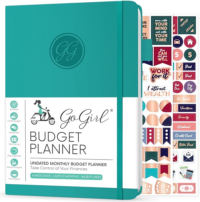 GoGirl Budget Planner – Monthly Financial Planner Organizer Budget Book. Expense Tracker Notebook Journal to Control Money, A5 (Turquoise)