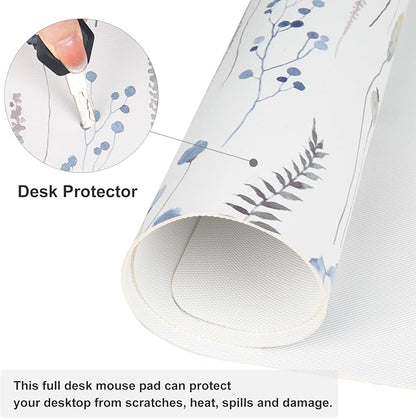 QIYI Large Mouse Pad for Desk, Floral Desk Mat for Desktop, Women Girls Office Décor Desk Accessories, PU Leather Waterproof Gaming Mousepad, Watercolor Flowers Desk Pad Computer Mat, 31.5" x 15.7"