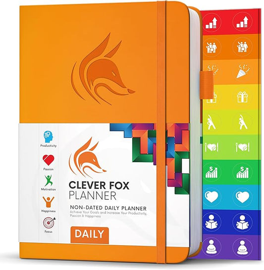 Clever Fox Daily Planner – Undated Planning Notebook with Hourly Schedule & to-Do List – Personal Day Task & Work Organizer, 6 Months (Orange)