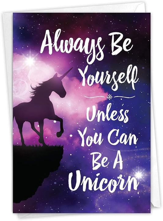 NobleWorks - Funny Happy Birthday Card with Envelope - Colorful Humor Card, Greeting Note - Be A Unicorn C6893BDG