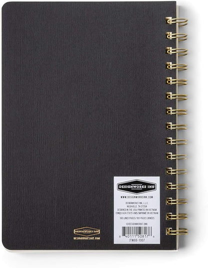 DesignWorks Ink 6" x 8.25" Black Textured Paper Twin Wire Spiral Notebook Journal with 160 Lined Pages for Work, Writing, Journaling