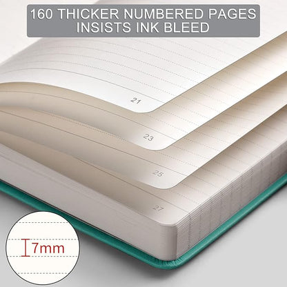 AHGXG Thick Notebook College Ruled, 320 Numbered Pages Lined Journal for Women, A5 Notebooks for Work, 100gsm Paper, Faux Leather Hardcover, for Note-Taking, 5.75'' X 8.38''-Mint