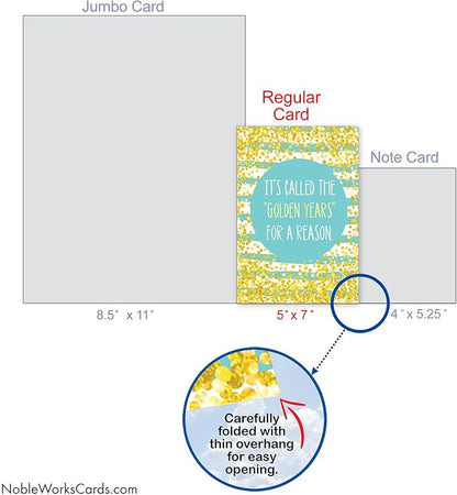 NobleWorks - Funny Happy Birthday Note Card with Envelope (4.63 x 6.75 Inch) - Bday Greeting Card for Women and Men - Congrats Bday Celebration Notecard - Golden Spelling C9570BDG