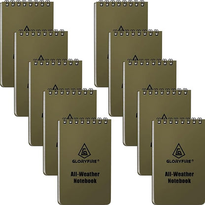 GLORYFIRE Waterproof Notebook Tactical All-Weather Spiral Memo Paper Notepad with Waterproof Grid Paper for Outdoor Activities Recording 3"x5" (10pcs)