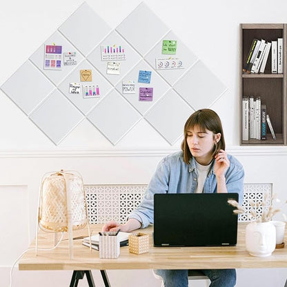 DOLLAR BOSS Large Cork Board for Wall 48" x 36" x 0.5" Bulletin Board 12 Packs Black Cork Board Tiles Self Adhesive Felt Wall Tiles with Pushpins, Corkboard for Office Pin Board Tack Board, White