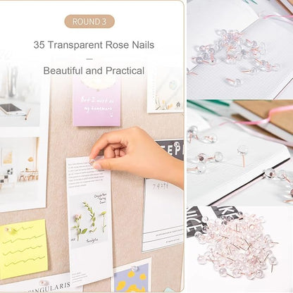 2Pcs Foldable Large Felt Bulletin Board - 36'' x 18'', Decorative Picture Framed Display Board with 70 Rose Pins for School, Home, Kitchen & Office Walls